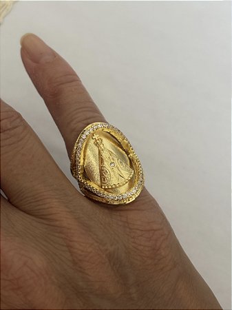 Anel Nossa Senhora Aparecida Banho de Ouro Amarelo Medida 14