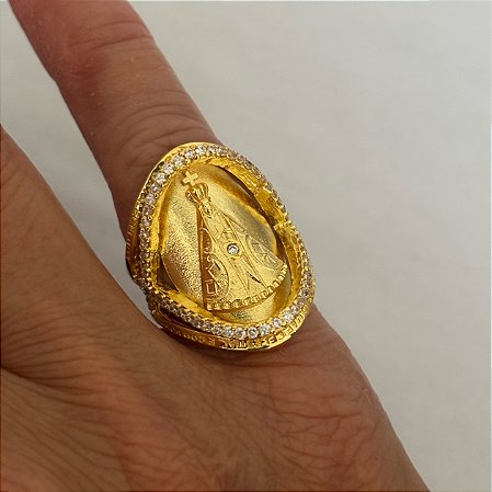 Anel Nossa Senhora Aparecida Banho de Ouro Amarelo Medida 14