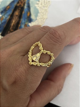 Anel Coração de Nossa Senhora Aparecida Banho de Ouro Amarelo
