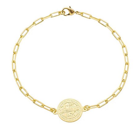 Pulseira masculina São Bento Elos banho de ouro amarelo