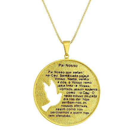 Pingente redondo Oração Pai Nosso banho de ouro amarelo