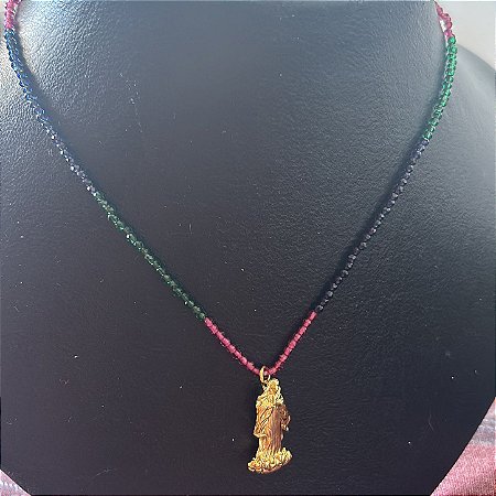Pingente Nossa Senhora Conceição banhada a ouro amarelo corrente colorida
