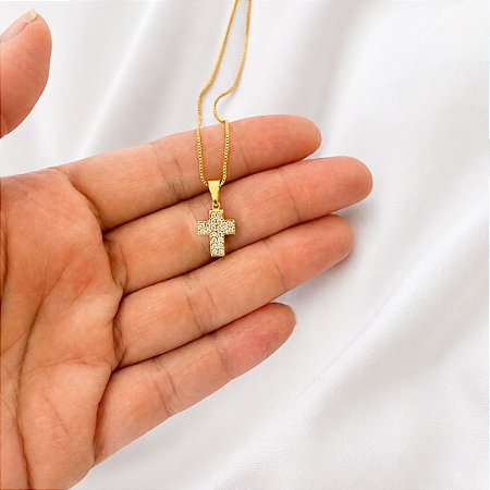 Pingente Cruz Feminino Pequena com banho de ouro amarelo