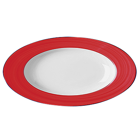 TRAVESSA PORCELANA OVAL - 32 X 20 CM X 2,8 CM H - LINHA BAHAMAS DECORAÇÃO BORDA VERMELHA