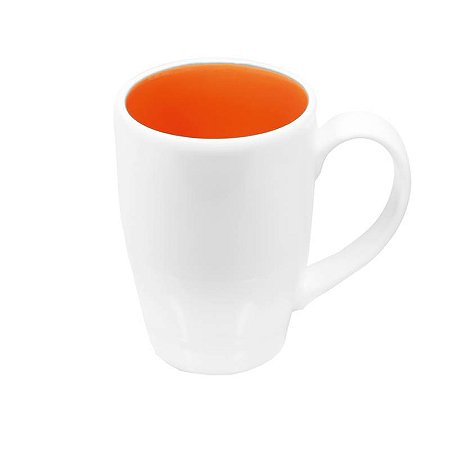 CANECA PORCELANA EM 2 CORES LARANJA / BRANCO - 7 X 10,7 CM H - 300 ML - LINHA SAMBA - SEM PÍRES