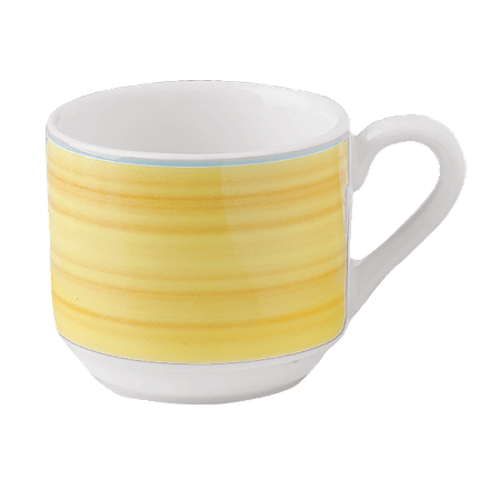JOGO 2 XÍCARAS COM PIRES - PORCELANA - EMPILHÁVEL - 5,5 DIAM X 5,5 CM H - 90 ML - LINHA BAHAMAS BORDA AMARELA