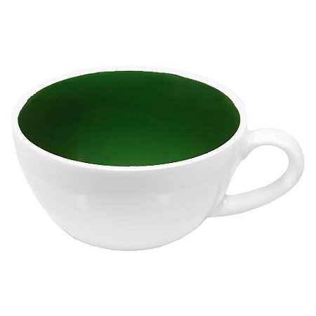 JOGO 2 XÍCARAS COM PÍRES - VERDE E BRANCO - CHÁ/CAPUCCINO - PORCELANA - 9,5 DIAM X 5,5 CM H - 220 ML - LINHA SAMBA
