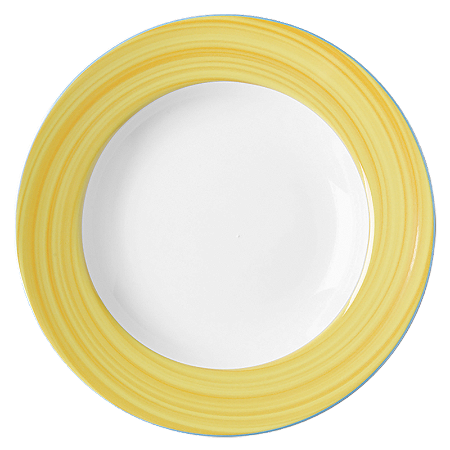 JOGO 4 PRATOS - SOBREMESA - PORCELANA REDONDO RASO - 21 CM - LINHA BAHAMAS DECORAÇÃO BORDA AMARELA