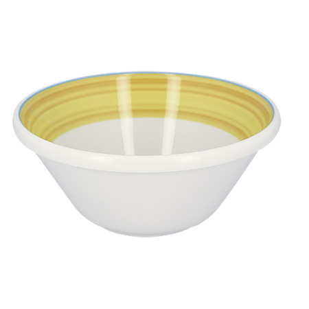 SALADEIRA PORCELANA EMPILHÁVEL - 16 X 7 CM H - 550 ML - LINHA BAHAMAS  BORDA AMARELA