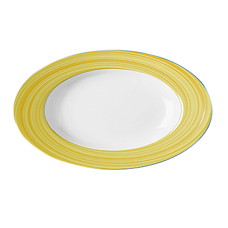 TRAVESSA PORCELANA OVAL - 32 X 20 CM X 2,8 CM H - LINHA BAHAMAS  DECORAÇÃO BORDA AMARELA