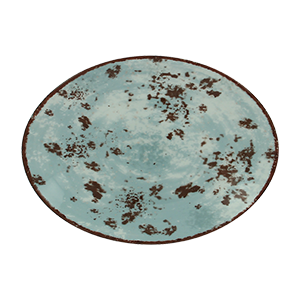 TRAVESSA PORCELANA OVAL SEM BORDA EM TONS AZUL / BEGE - 32 X 23 CM  -  LINHA PEPPERY