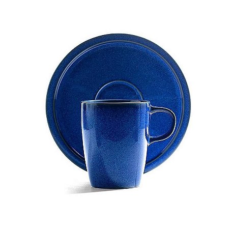 XÍCARA COM PIRES PORCELANA CHÁ / CAPPUCINO - 7,3 X 9,2 H CM - 230 ML - LINHA EASE COR AZUL COBALTO