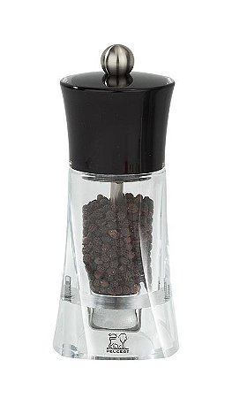 MOEDOR PIMENTA EM ACRILICO TRANSPARENTE COM TAMPA ABS PRETA - 14 CM - LINHA MOLENE
