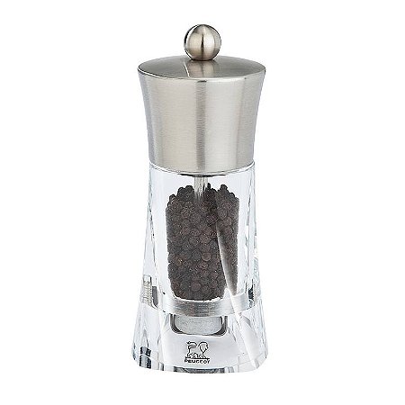 MOEDOR PIMENTA EM ACRILICO TRANSPARENTE COM TAMPA INOX - 14 CM - LINHA OUESSANT