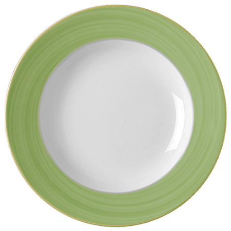 JOGO 4 PRATOS PORCELANA REDONDO RASO - 30 CM - LINHA BAHAMAS DECORAÇÃO BORDA VERDE