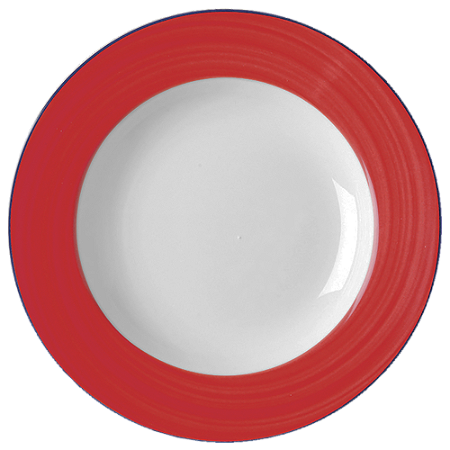 JOGO 4 PRATOS PORCELANA REDONDO RASO - 30 CM - LINHA BAHAMAS DECORAÇÃO BORDA VERMELHA