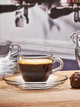 XÍCARA COM PIRES VIDRO CAPPUCINO / CHÁ 64 H X 116 DIAM MM - 238 ML - LINHA BASIC