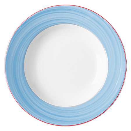 JOGO 4 PRATOS PORCELANA  REDONDO RASO - 27 CM - LINHA BAHAMAS DECORAÇÃO BORDA AZUL