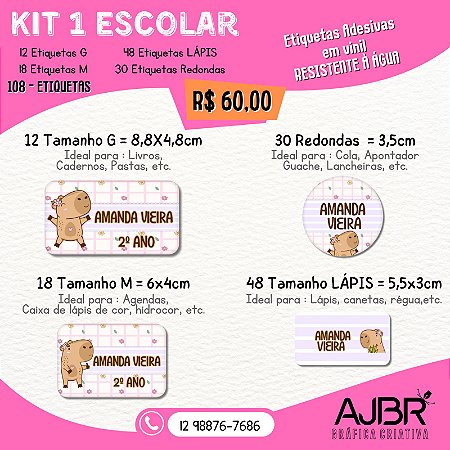 KIT ESCOLAR 01 - 108 ADESIVOS VINIL