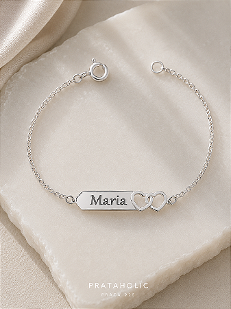 Pulseira personalizada chapa coração vazado duplo