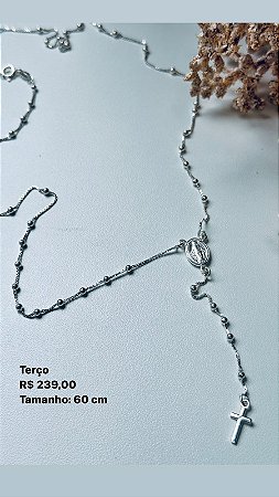 Colar terço bolinhas de prata