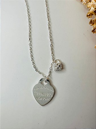 Colar inspiração Tiffany coração com cadeado cravejado