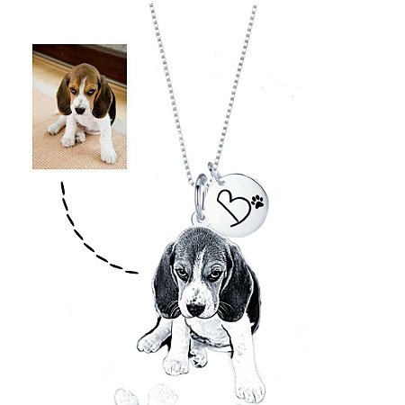 Colar personalizado patuá foto contorno pet com inicial