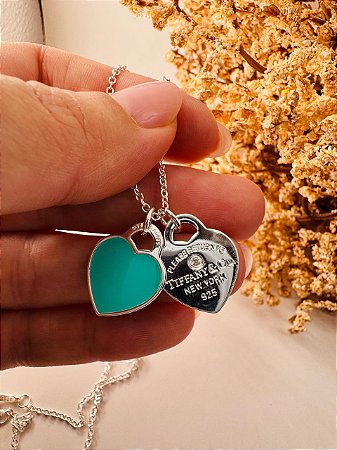 Colar inspiração Tiffany 2 corações verde