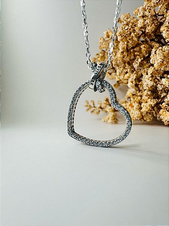 Colar inspiração Pandora coração cravejado G