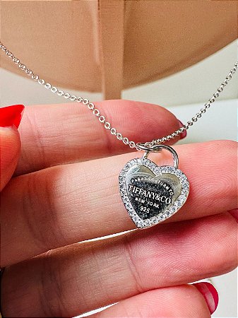 Colar inspiração Tiffany coração cravejado