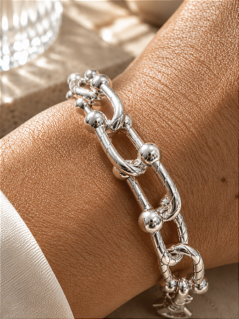 Pulseira elos riscados estilo cadeado 7,5mm