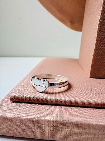 Anel personalizado chapinha coração com nome