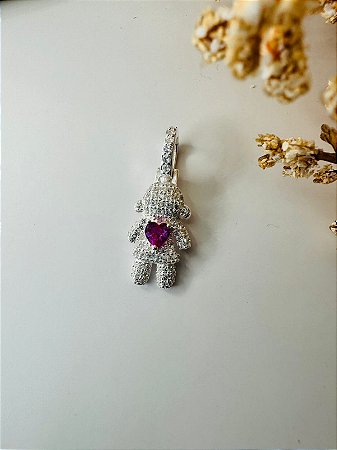 Pingente click menina cravejado coração pink