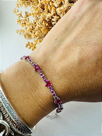 Pulseira Riviera pink com corações de zircônia