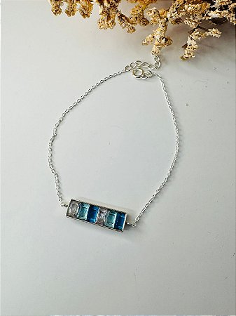 Pulseira barra zircônia tons de azul