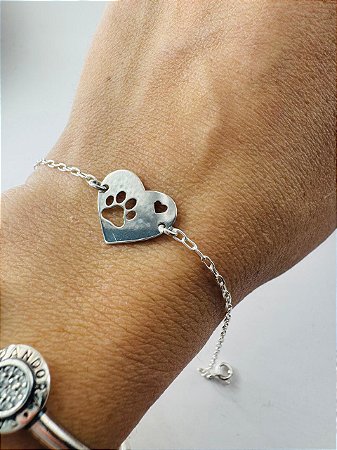 Pulseira coração pet pata vazada