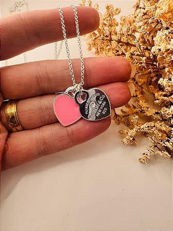 Cola inspiração Tiffany 2 corações rosa