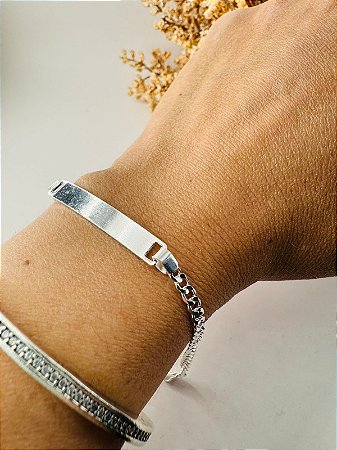Pulseira masculina groumet plaquinha lisa