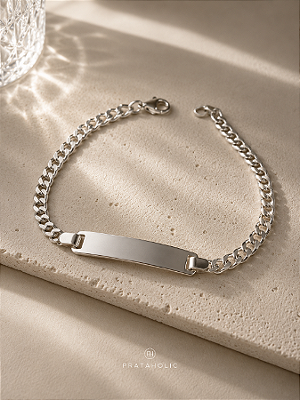 Pulseira masculina groumet plaquinha lisa