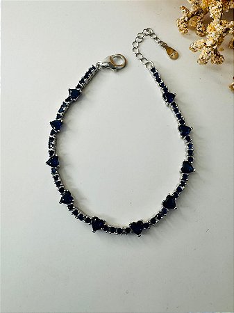 Pulseira Riviera azul com corações de zircônia