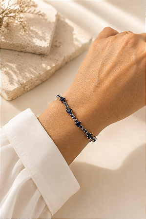 Pulseira Riviera azul com corações de zircônia