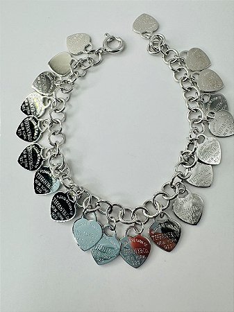 Pulseira inspiração Tiffany elos com 20 corações