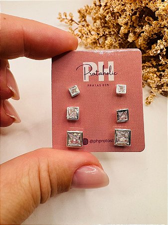 Brinco trio ponto de luz quadrado com borda embutida