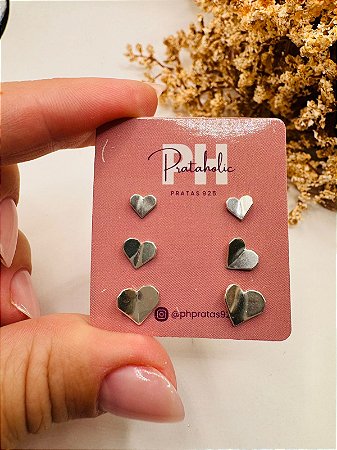Brinco trio coração dobradura