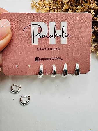 Brinco trio argola lisa gota