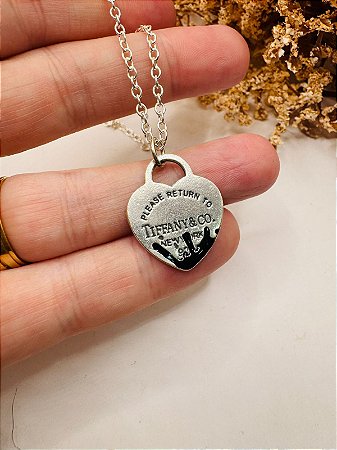 Colar inspiração Tiffany coração splash preto