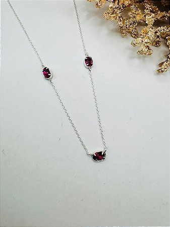 Colar trio de pedras austríacas rosa