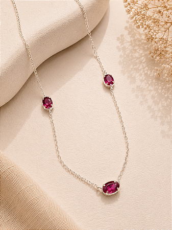 Colar trio de pedras austríacas rosa