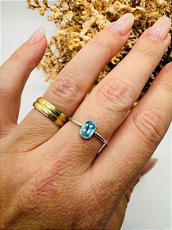 Anel pedra austríaca azul oval