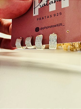 Brinco duo argola click fio reto cravejado